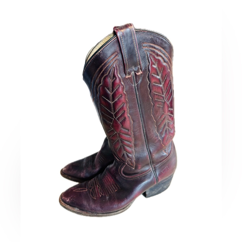 VTG Rare LEVI’S Western Cowboy Boots Genuine Leather Mahogany Distressed 7.5 M